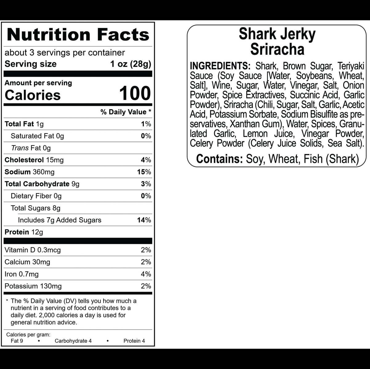 Sriracha Shark (fish) nutrition facts and ingredients
