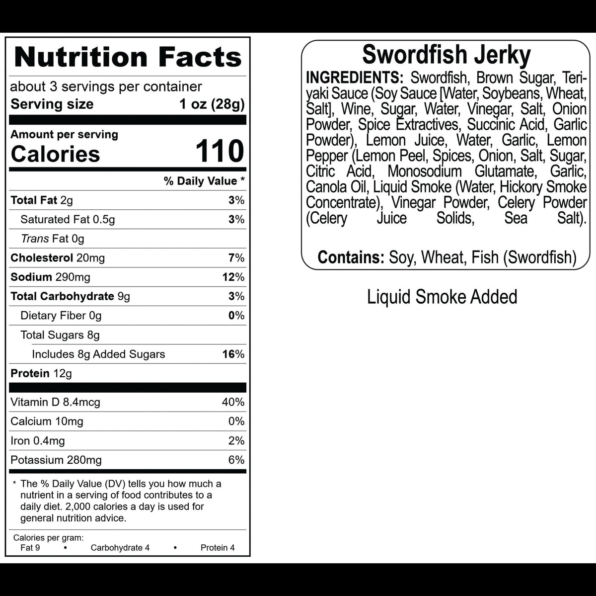 Lemon Pepper Swordfish Jerky nutrition facts and ingredients