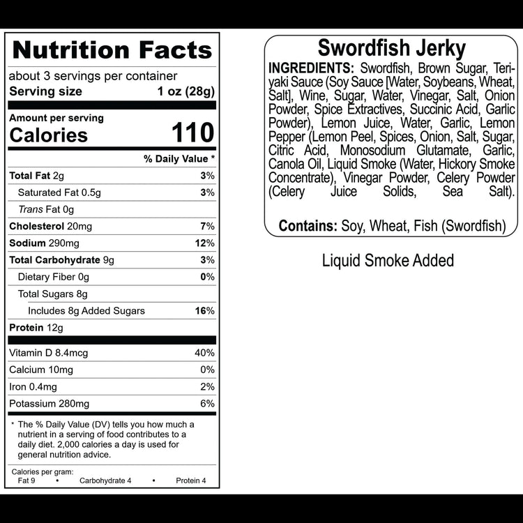 Lemon Pepper Swordfish Jerky nutrition facts and ingredients